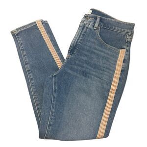 Loft Skinny Jeans Women's Medium Wash with Striped Detailing Size 28 Petite